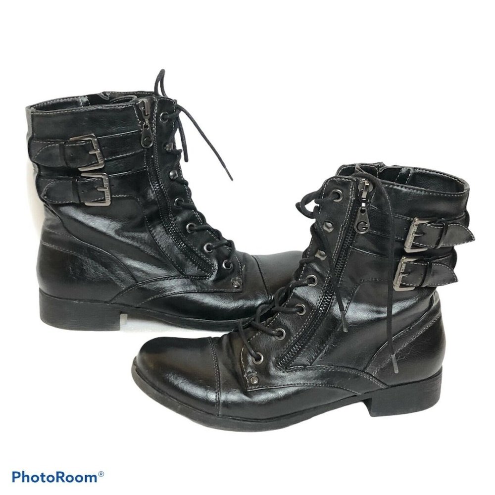 G By Guess Women's Sz 8.5M Black Combat Style Boot
